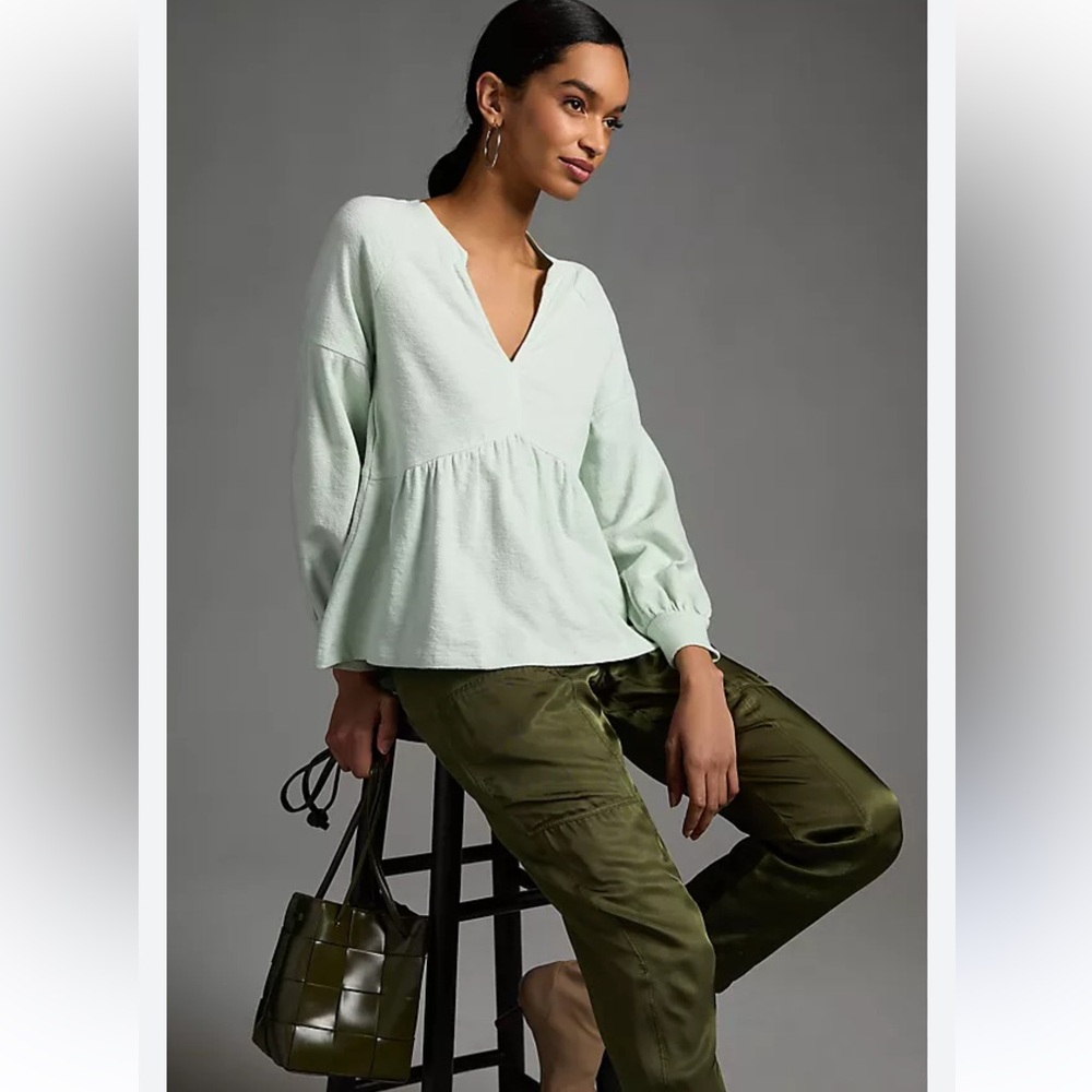 Pilcro Mint Green Long Sleeve Peplum Top